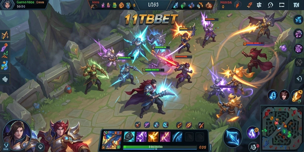 Tampilan gameplay MOBA yang penuh aksi dan strategi dalam 11TBET.