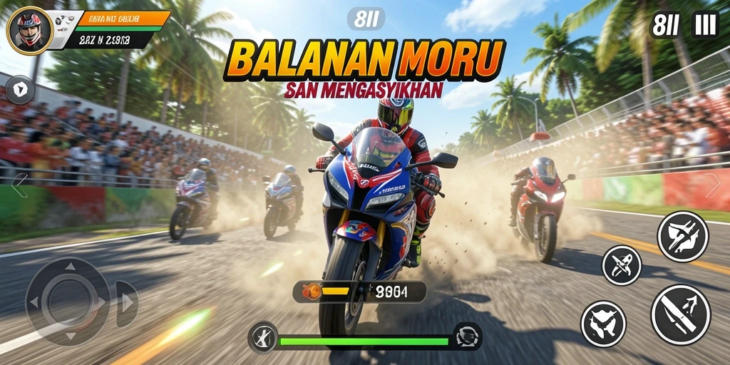 Gameplay balapan motor yang seru dan mendebarkan di 8II.