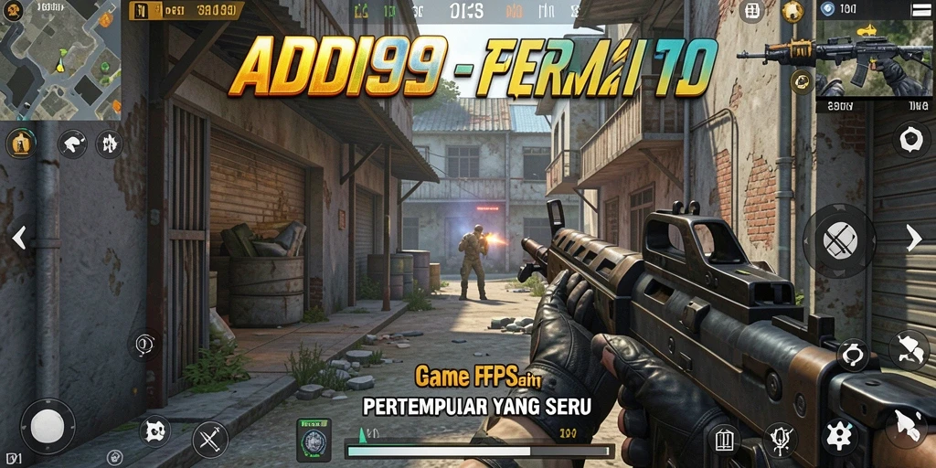 Tangkapan layar menunjukkan aksi pertempuran intens dalam game FPS ADI99.
