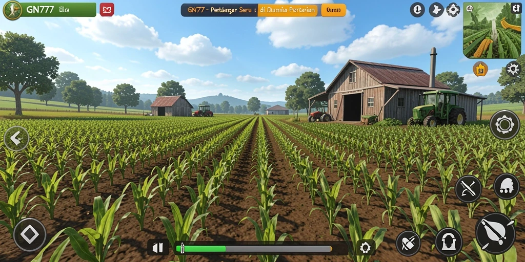 Screenshot dari gameplay GN777 menunjukkan aktivitas bertani yang seru dan menyenangkan.
