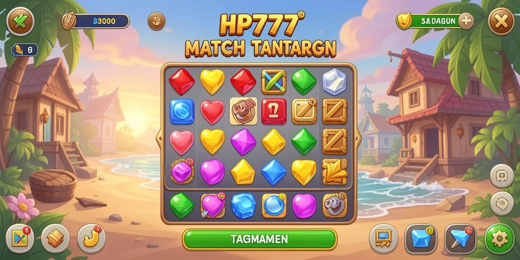 Tampilan gameplay Match-3 yang seru dan penuh warna.