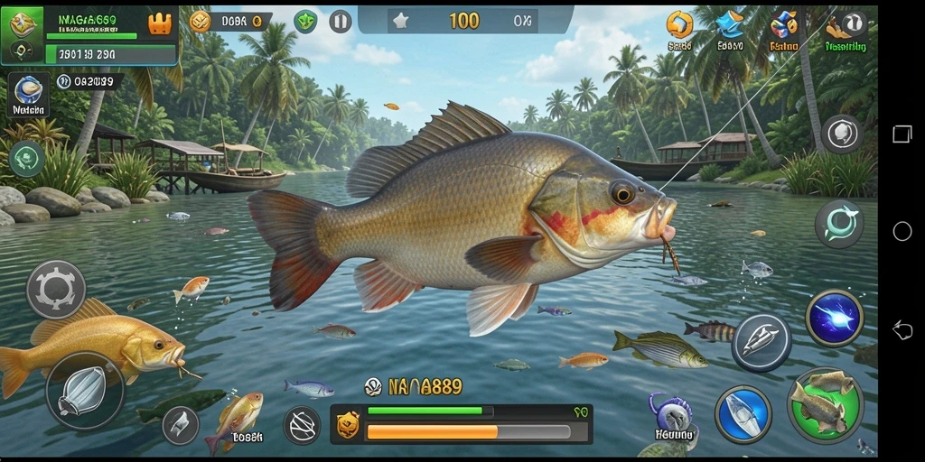 Gameplay seru NAGA889 dengan ikan beraneka ragam dan lokasi memancing indah.
