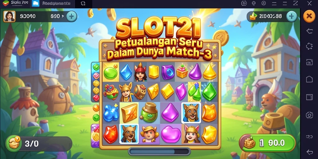 Tangkapan layar gameplay SLOT21 yang menunjukkan keseruan pencocokan elemen.