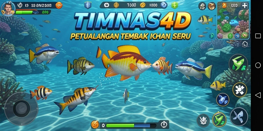 Screenshot gameplay TIMNAS4D menampilkan aksi menembak ikan yang mendebarkan.