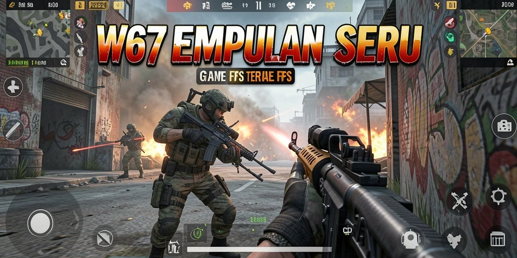 Tampilan gameplay seru dalam W67 dengan aksi tembak-menembak intens.